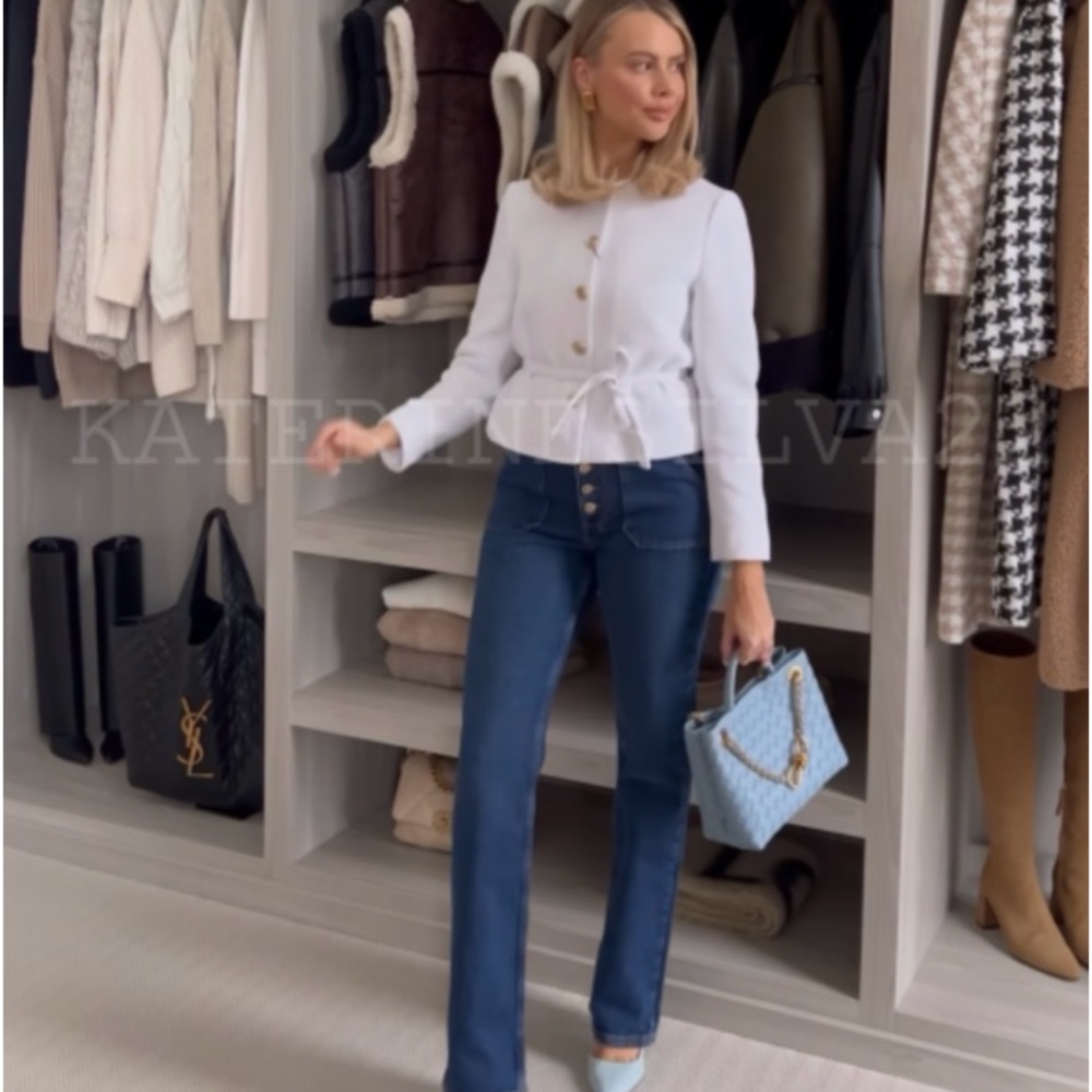 ZARA NEW WOMAN SS24 OYSTER-WHITE BELTED WOVEN JACKET bloggers favorite